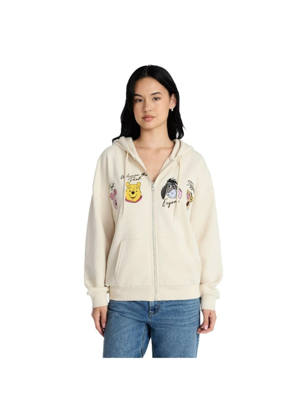 Disney Winnie The Pooh Womens Large Graphic Zip Up Hoodie Front & Back Design